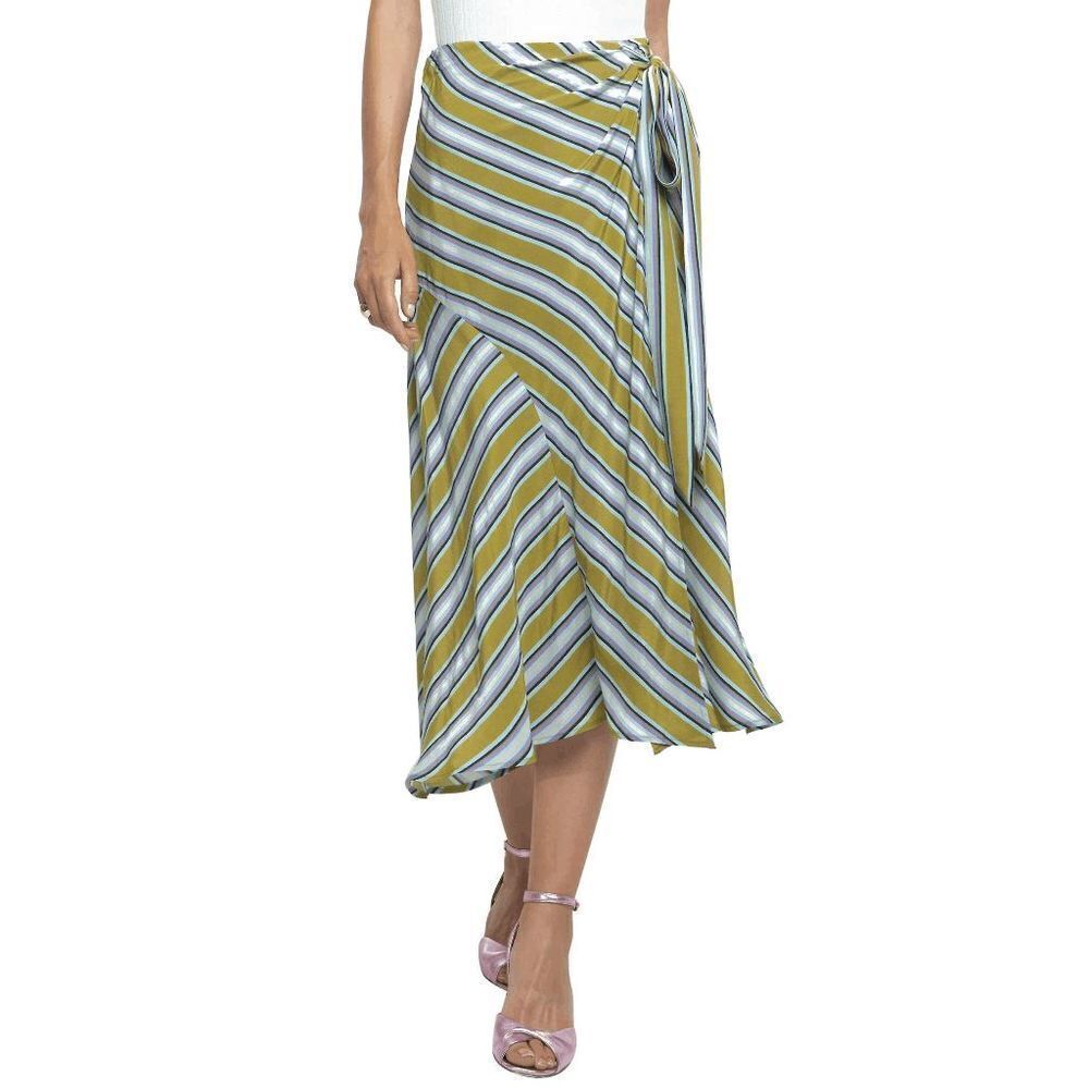 ASTR The Label Teagan Striped Midi Skirt Yellow Multi Color Womens Size XS